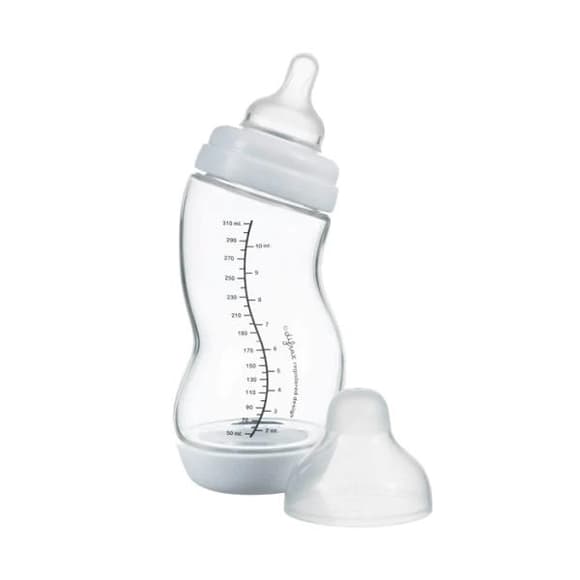 Скляна антиколікова пляшечка Difrax S-bottle Wide із силіконовою соскою 310 мл білий (737FE White)